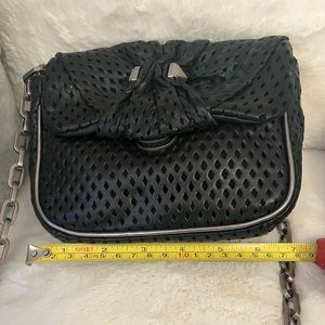 Marc by Marc Jacobs cross body purse, perforated black leather, metal chain